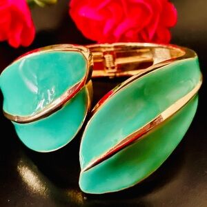 Vintage Gold and Green Clamper Style Statement Bracelet